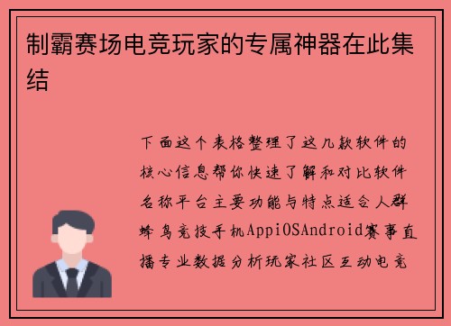 制霸赛场电竞玩家的专属神器在此集结